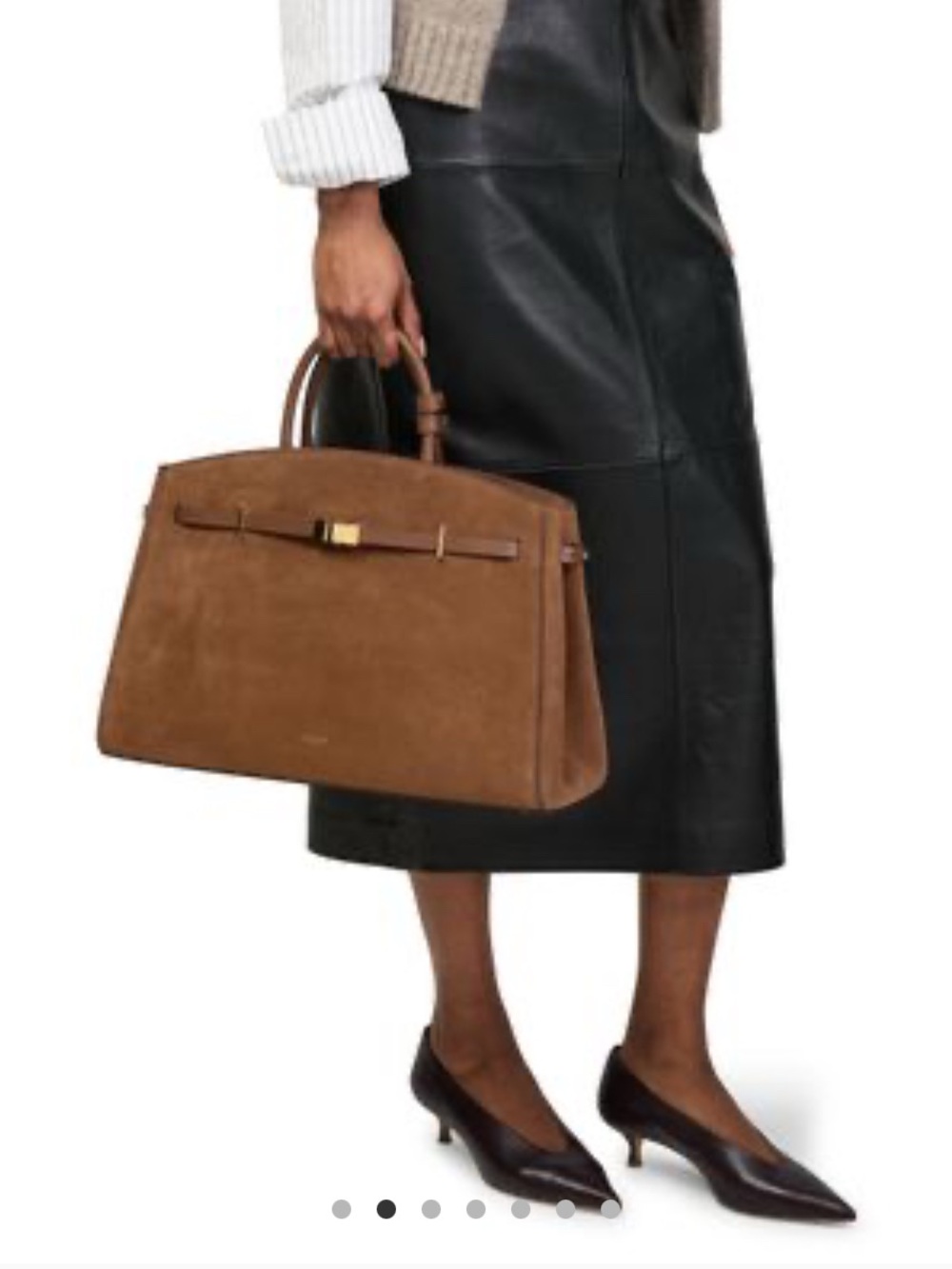 DeMellier Brown Suede Top-Handle Satchel with Shoulder Strap - Picture 2 of 6